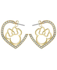 Disney Minnie Mouse Heart Earrings, Gold-Tone Outline with Crystal Pave