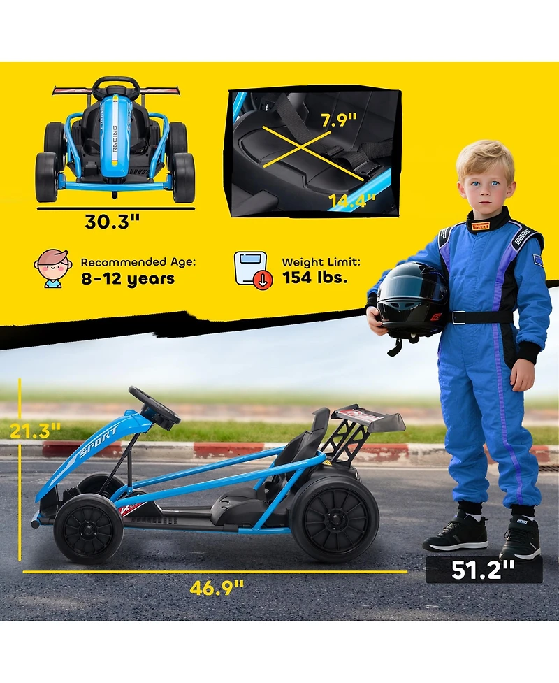 Qaba 24V 8.1 Mph Electric Drift Kart for Kids with Dual Motors,