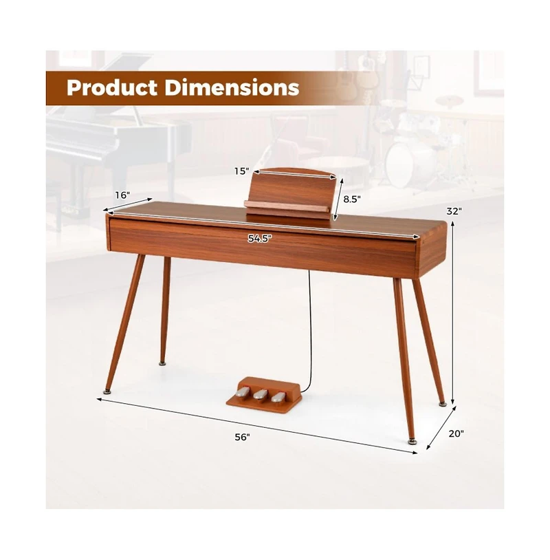 Hongge Full Size Digital Piano with Weighted Keys Drawer Desk Design and Triple Pedals