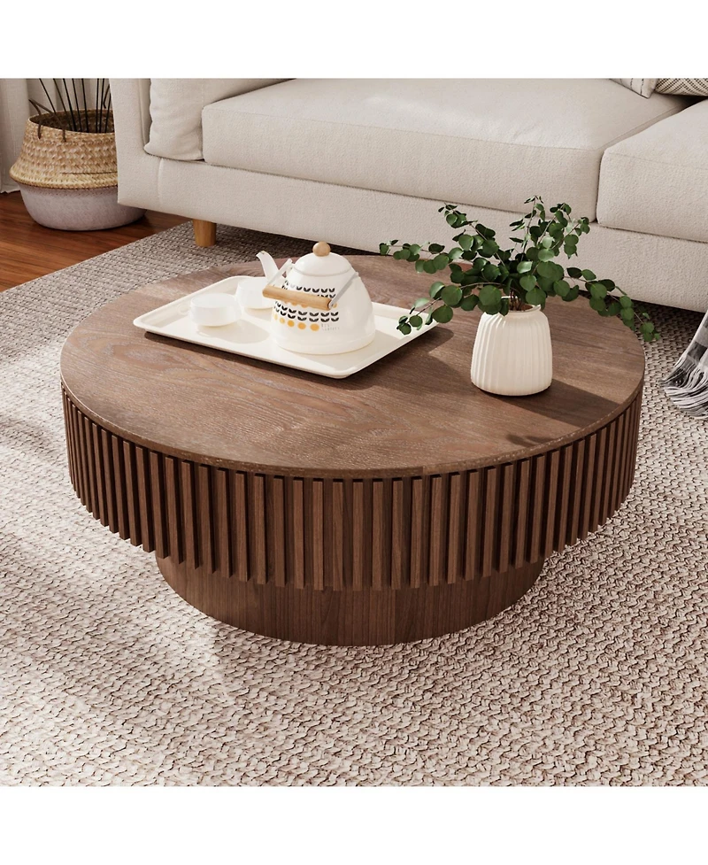Streamdale Furniture 31.5" Round Walnut Coffee Table with Storage