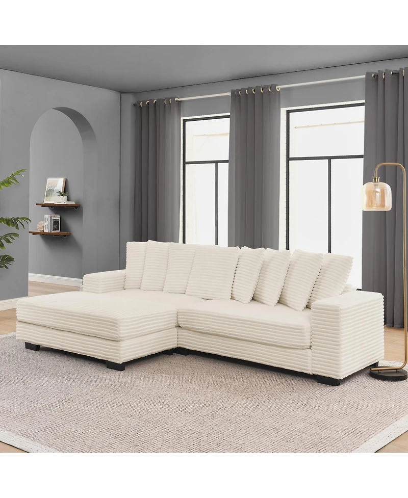 Streamdale Furniture Corduroy Tufted Sleeper Sectional Sofa, L-Shaped Modular Convertible