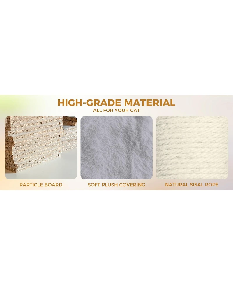 Zeus & Ruta 84.6 Light Gray Cat Tree Wide Base 3 Condos 11 Sisal Posts Ladder 2 Hammocks Interactive Toy