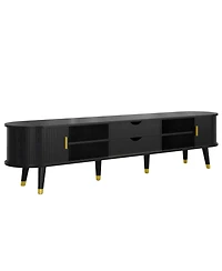 Streamdale Furniture Wooden Oval Tv Stand with Charging Station, Mid-Century Media Console, Black
