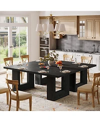 Tribesigns Farmhouse Dining Table for 6-8, 63-Inch Rectangle Kitchen Table with Strong Geometric Frame