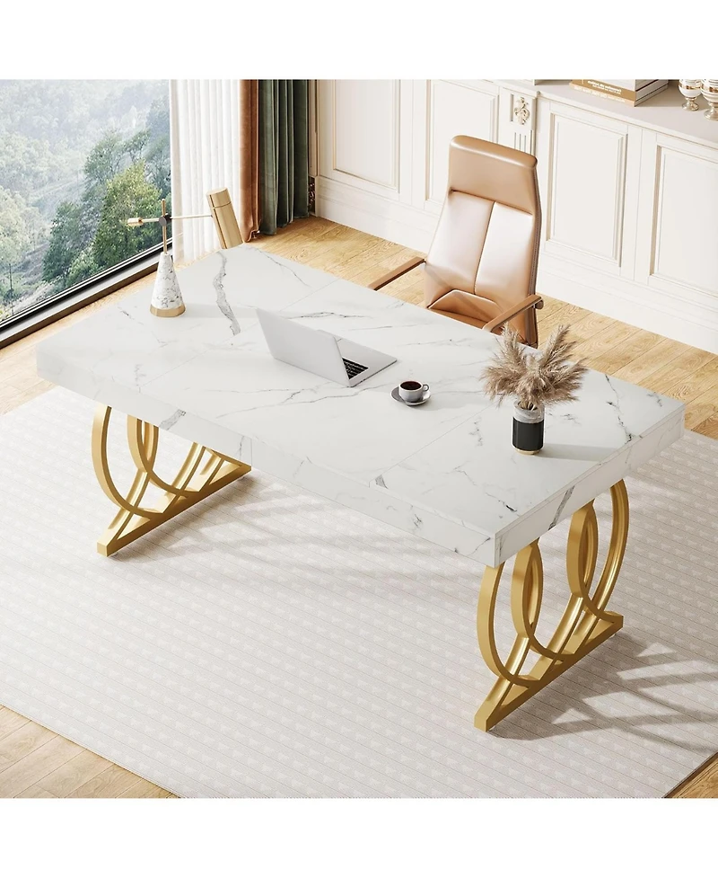Tribesigns 63-Inch Executive Desk, Modern Office Computer Desk with Faux Marble Tabletop