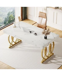 Tribesigns 63-Inch Executive Desk, Modern Office Computer Desk with Faux Marble Tabletop