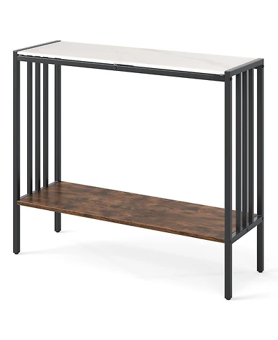 Console Table 2-Tier Industrial Foyer Table with Sintered Stone Tabletop