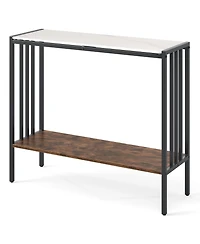 Console Table 2-Tier Industrial Foyer Table with Sintered Stone Tabletop