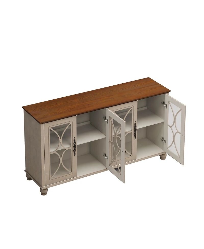 Casainc 4-Door Storage Cabinet with Tempered Glass Doors
