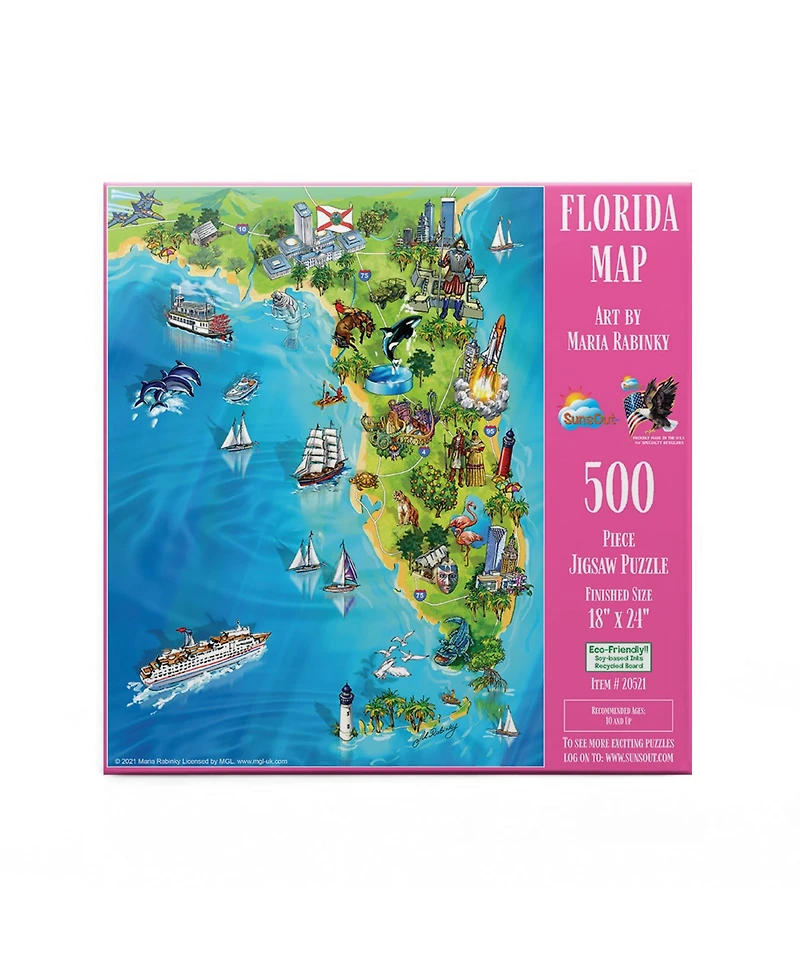 SunsOut Florida Map 500 piece Jigsaw Puzzle for Adults