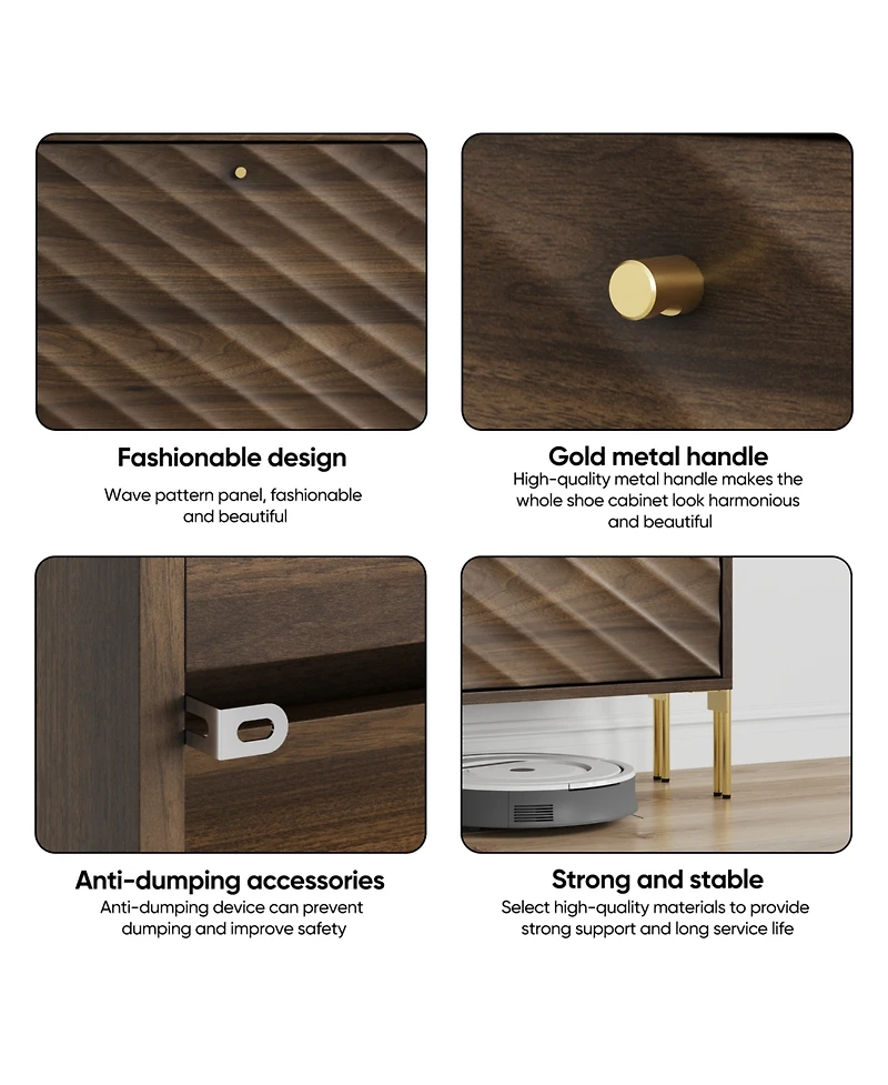 Streamdale Furniture 23.6" Walnut Shoe Cabinet, Mid-Century Modern Organizer