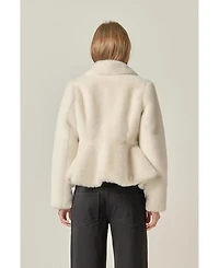 English Factory Women's Peplum Faux Fur Coat