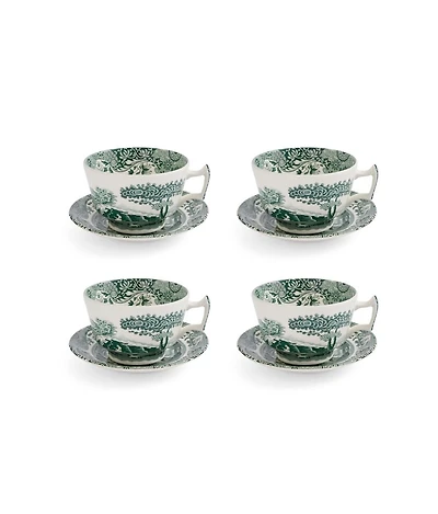 Spode Heritage Green Italian Teacup and Saucers, Set of 4