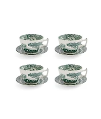 Spode Heritage Green Italian Teacup and Saucers, Set of 4
