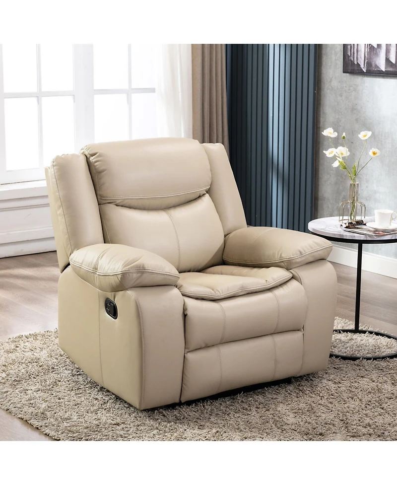 Streamdale Furniture Breathable Leather Manual Reclining recliner chair for living room, Cream