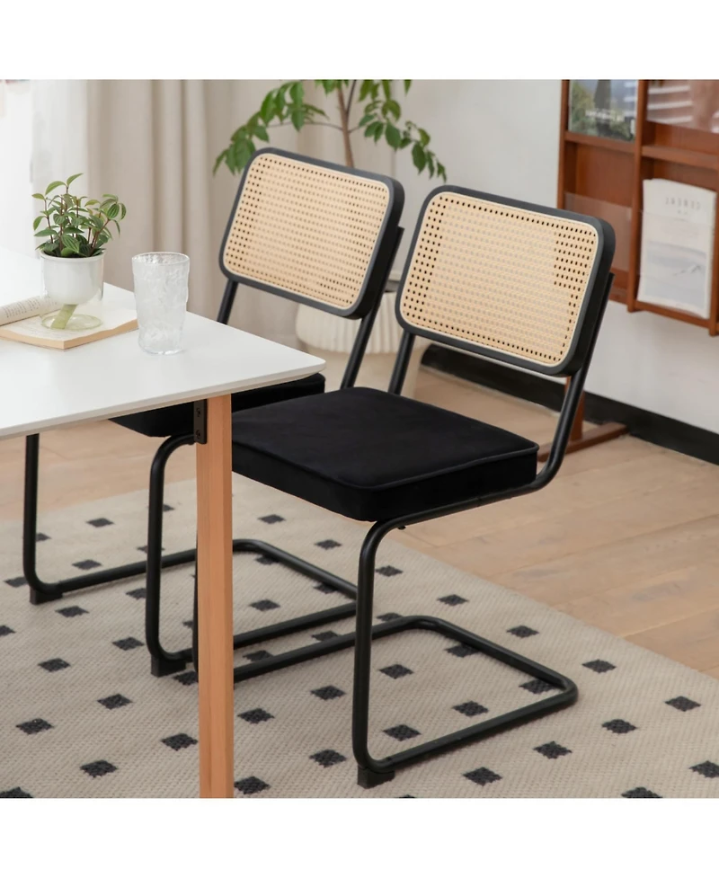 Streamdale Furniture + Set of 2 + Velvet Rattan + Chrome Legs + Dining Chairs