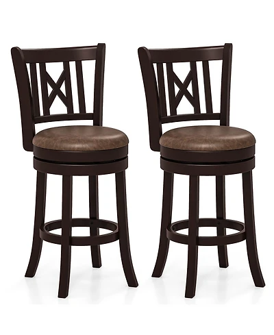 Gymax Set of 2 Bar Stools 26'' Swivel Bar Chairs w/ Footrest Hollowed Backrest