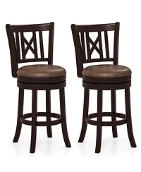 Gymax Set of 2 Bar Stools 26'' Swivel Bar Chairs w/ Footrest Hollowed Backrest