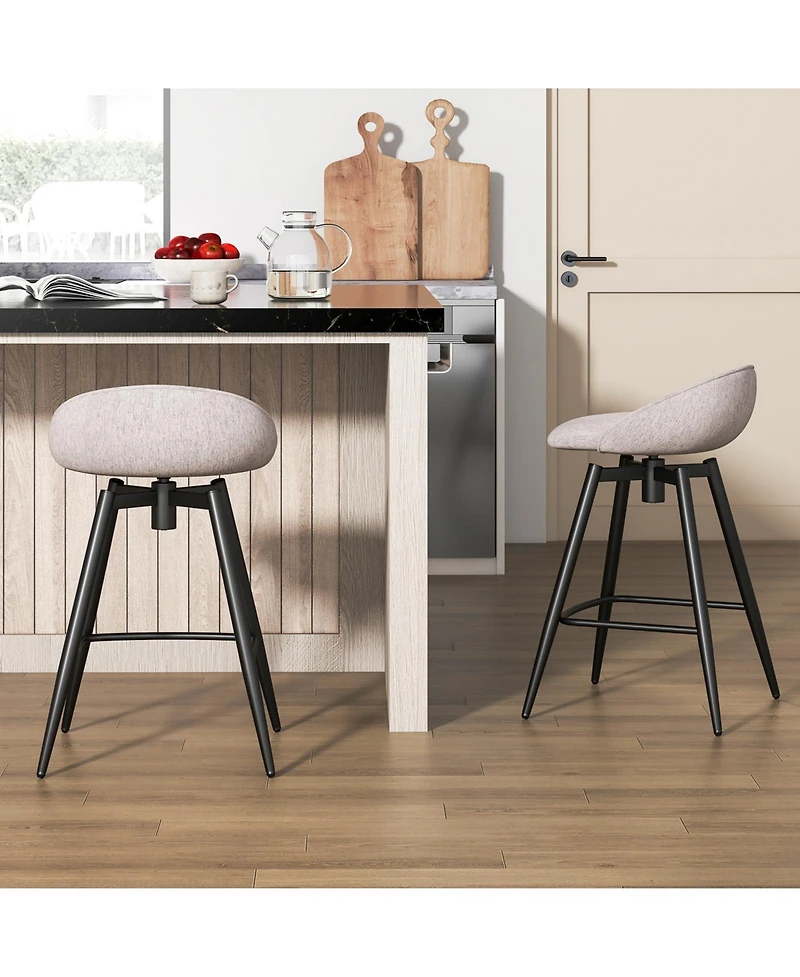 Gymax 25'' Upholstered Bar Stools Set of 2 w/ Footrest Backrest & Metal Frame