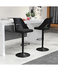 Gymax Set of 2 Pu Leather Metal Base Enlarged Seat, Backrest, Footrest, Adjustable Height, 360° Swivel Bar Stools
