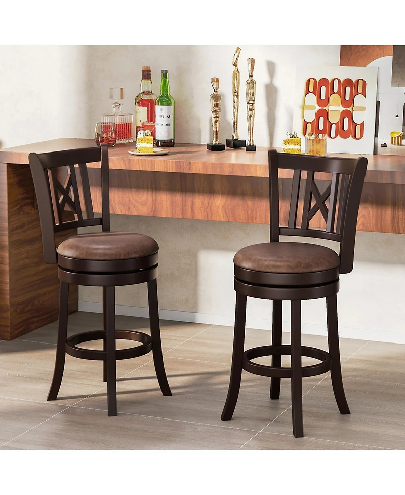 Gymax Set of 4 Bar Stools 26'' Swivel Bar Chairs w/ Footrest Hollowed Backrest