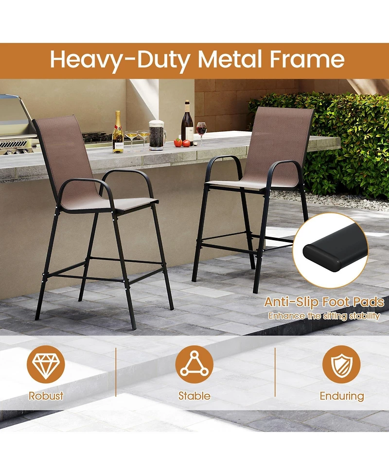 Gymax 4PCS Outdoor Bar Stools 29'' Fabric Height w/ Armrests & Footrest