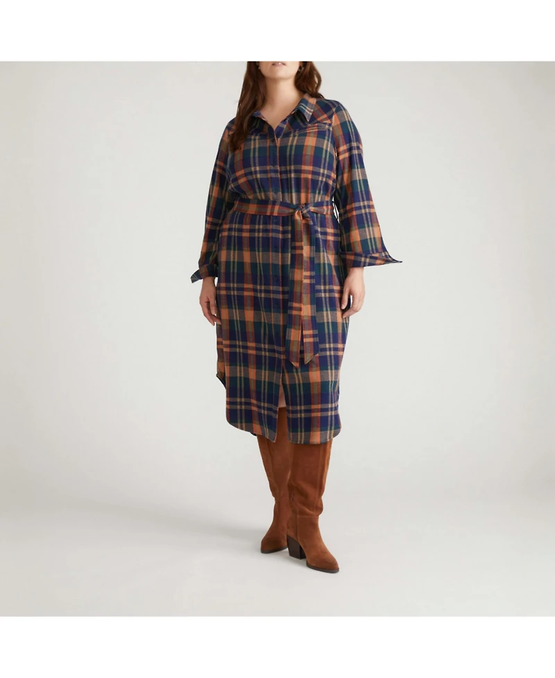 Universal Standard Women's Morgan Belted Stretch Flannel Shirtdress