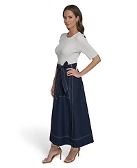 Vince Camuto Women's Knit Bodice Twofer and Midi Skirt Dress