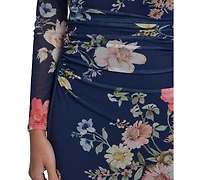 Vince Camuto Women's Printed Mesh Long-Sleeve Asymmetrical Hem Bodycon Dress