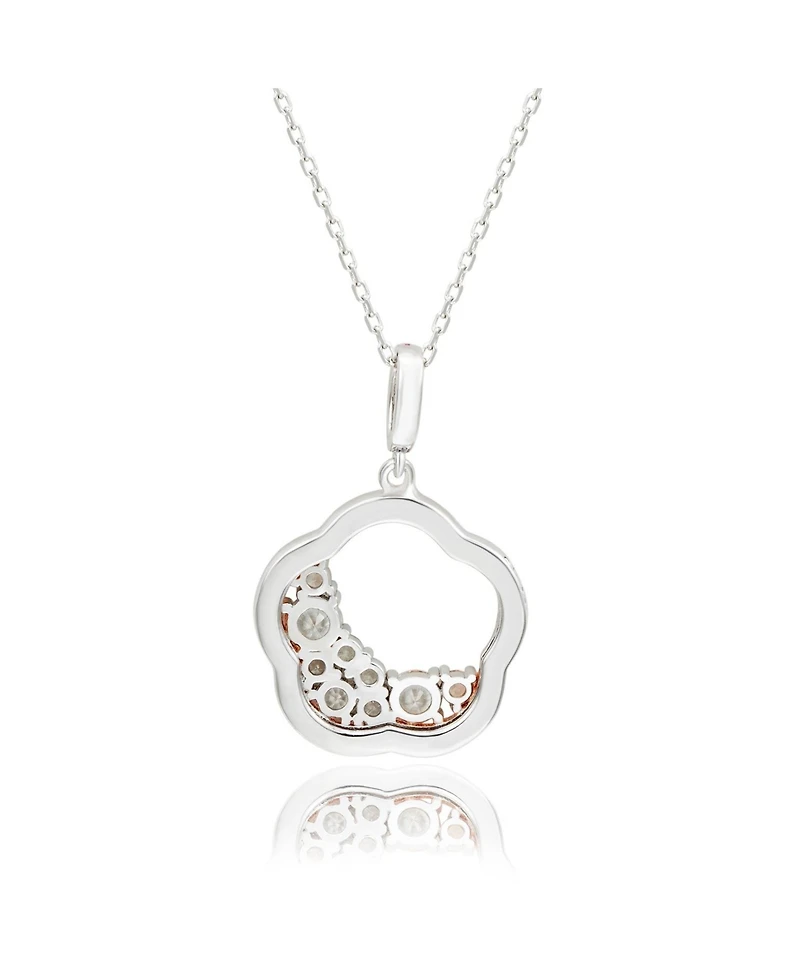 Suzy Levian New York Sterling Silver Pink Sapphire & Created White Sapphire Half Moon Cluster Flower Pendant