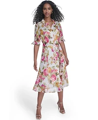 Calvin Klein Women's Tie-Sleeve Printed Midi Dress