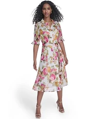 Calvin Klein Womens Tie Sleeve Printed Midi Dress
