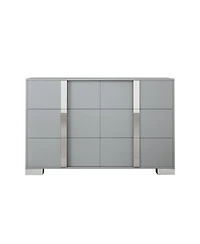 Streamdale Furniture Streamdale Elegant Mirrored Dresser with Metal Handle and 6 Drawers, Grey