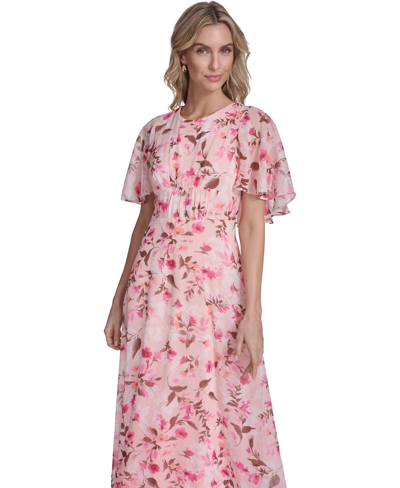 Calvin Klein Women's Short-Sleeve Smocked Printed Dress