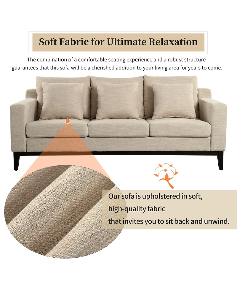 Streamdale Furniture Mira Comfy 3-Seat Sofa with Wooden Legs, Modern Style for Living Room or Study