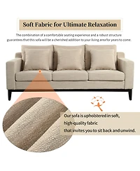 Streamdale Furniture Mira Comfy 3-Seat Sofa with Wooden Legs, Modern Style for Living Room or Study