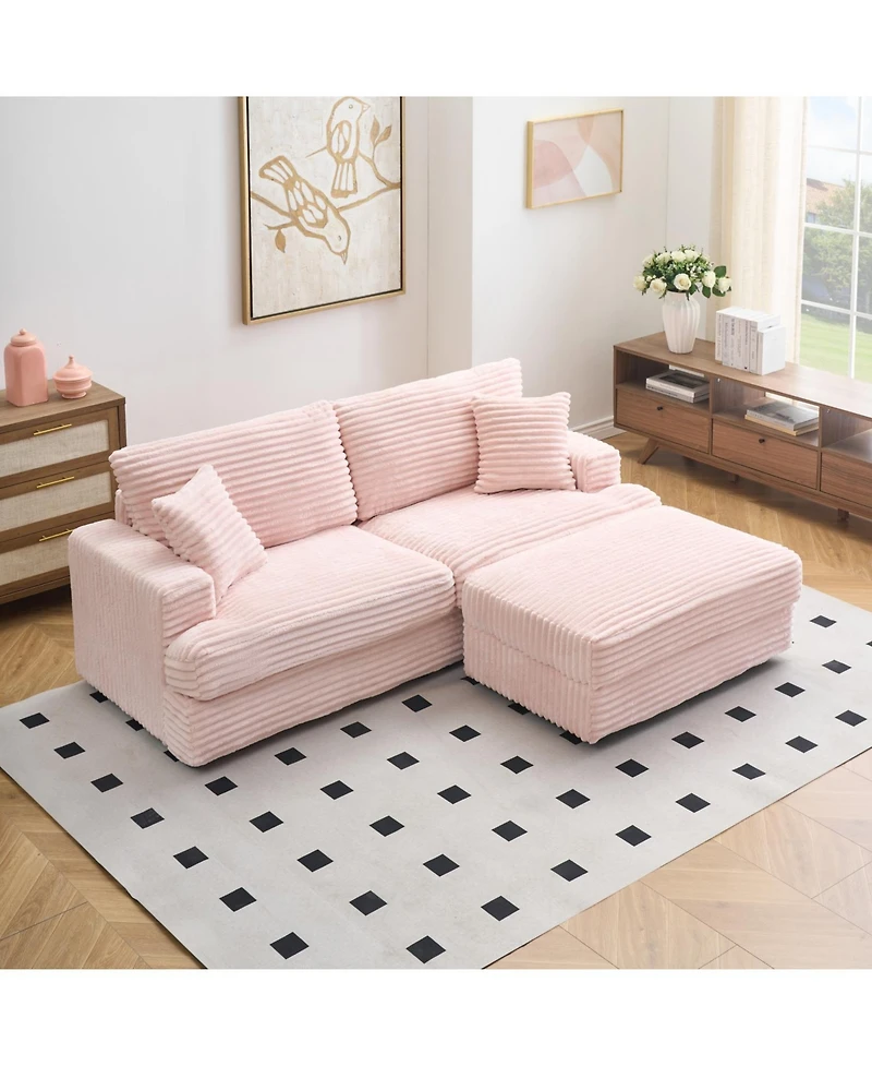 Streamdale Furniture Corduroy Sofa with Storage Feet and Pillows