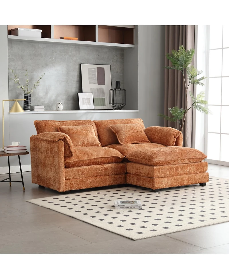Streamdale Furniture Chenille fabric, removable armrests with side pockets, high density sponge filling, oversized double sofa with footstool