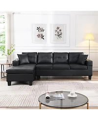 Streamdale Furniture + L-Shape Sectional Sofa + Faux Leather (or specify actual material if known) + Chaise Lounge with Cup Holder + Sofa