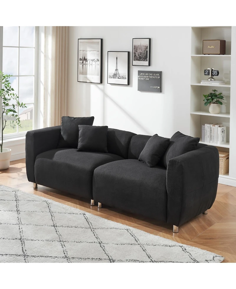Streamdale Furniture 89" Black Sofa Metal Legs 3 Seater Solid Wood Frame & Pillows
