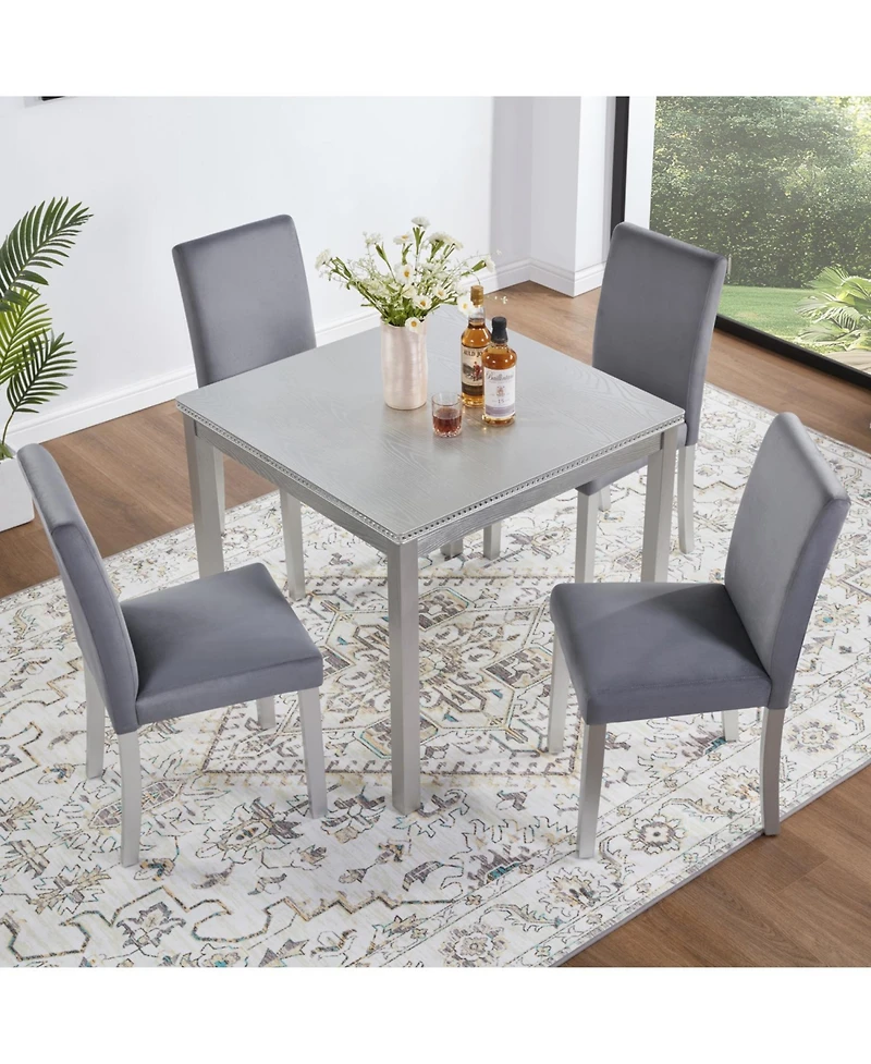 Streamdale Furniture 5-Piece Silver Grey Dining Set with Upholstered Chairs