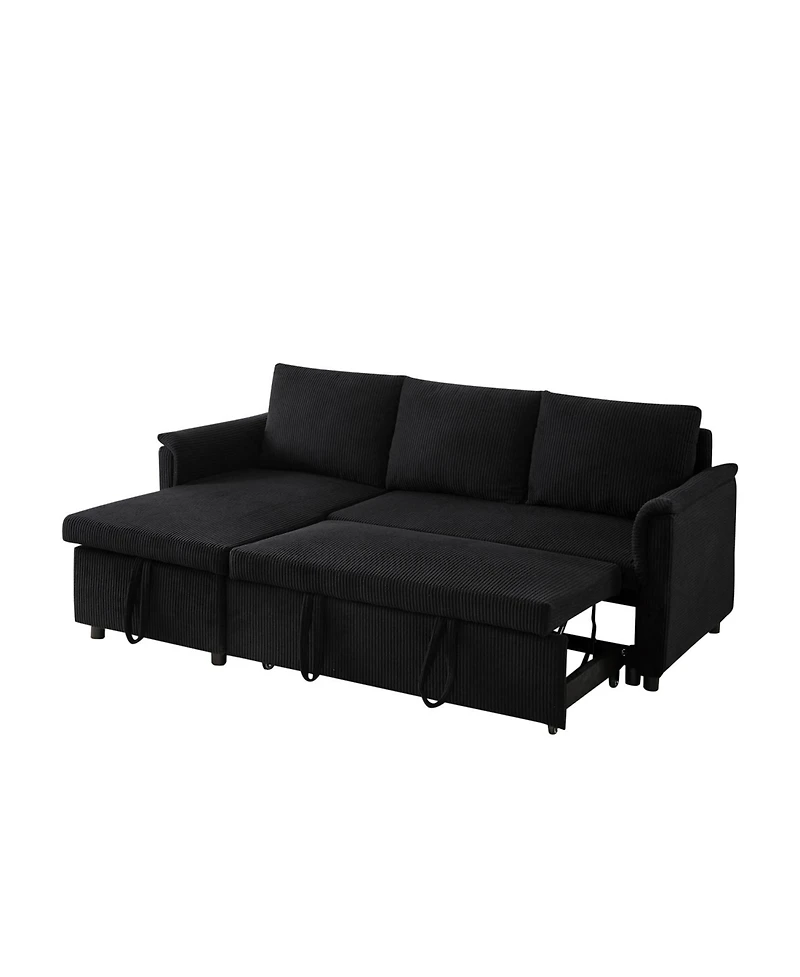 Streamdale Furniture Corduroy Sleeper Sectional Sofa with Storage Chaise