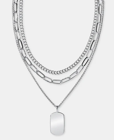On 34th Silver-Tone Layered Dog Tag Pendant Necklace, 16" + 2" extender, Macy's Exclusive