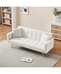 Streamdale Furniture Beige Teddy Fleece Sofa Bed with 2 Throw Pillows