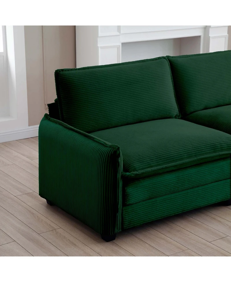 Streamdale Furniture Green Corduroy Two-Seater Sofa with Ottoman