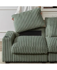 Streamdale Furniture Corduroy L-Shaped Sofa w/ Cup Holder Usb Pillows