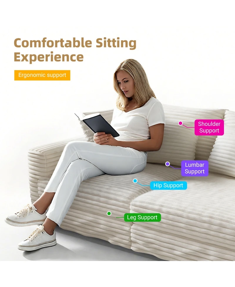 Streamdale Furniture Plush Corduroy 3-Seat Sofa with Ottoman