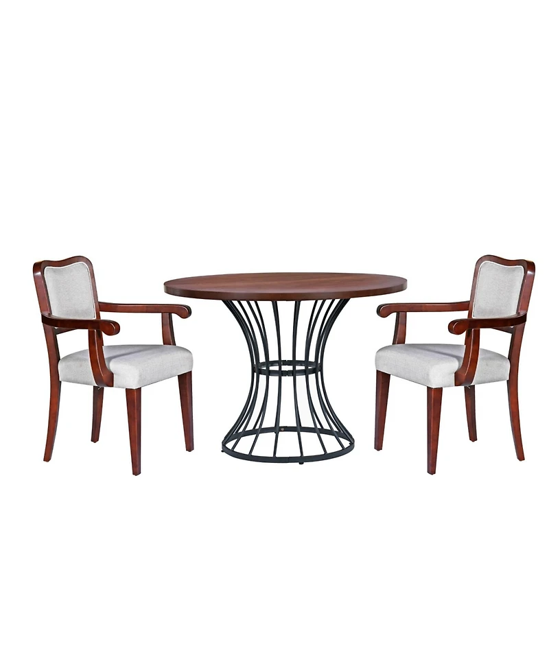 Streamdale Furniture 42" Round Oak Dining Set- Table & 2 Walnut Armchairs