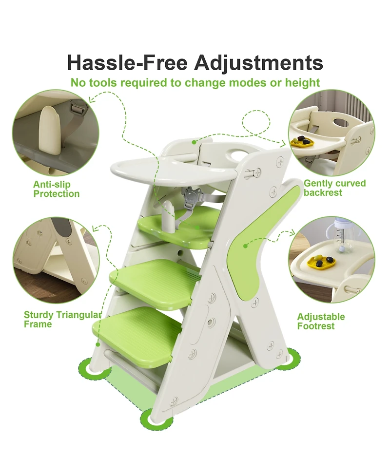 Streamdale Furniture Adjustable High Chair, Toddler Tower, 5-Point Harness, Large Tray