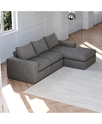 Streamdale Furniture 99" Corduroy Sectional Sofa with Chaise & 3 Pillows